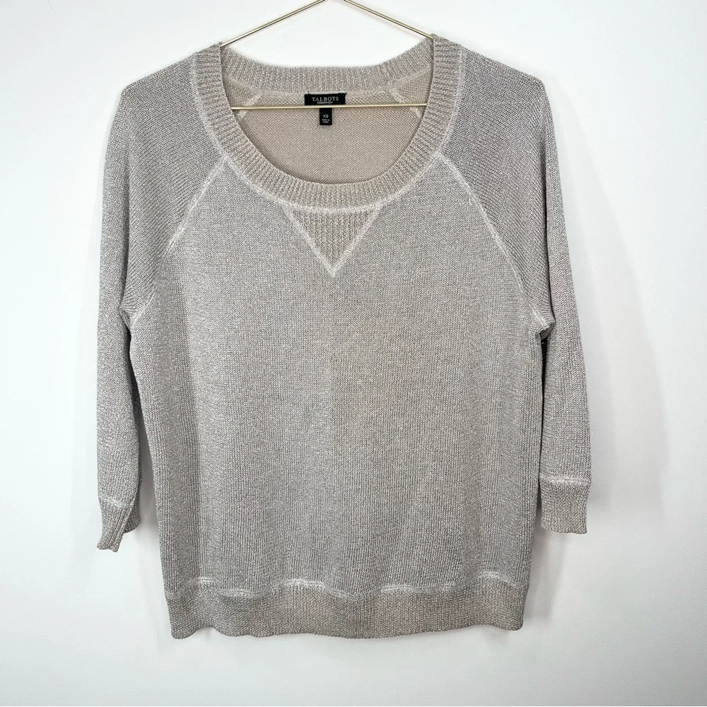 Talbots Metallic Silver Gold Shimmer Linen Blend Sweater XS